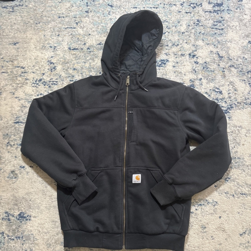 Carhartt Hoodie Mens Small Black Heavily Lined Rain Defender Zip RN#14806 EUC
